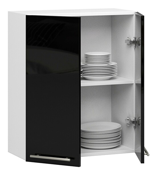 Horní kuchyňská skříňka Ozara W60 H720 (bílá + černý lesk)