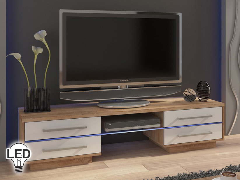TV stolek/skříňka Laguna (sonoma světlá + lesk bílý)