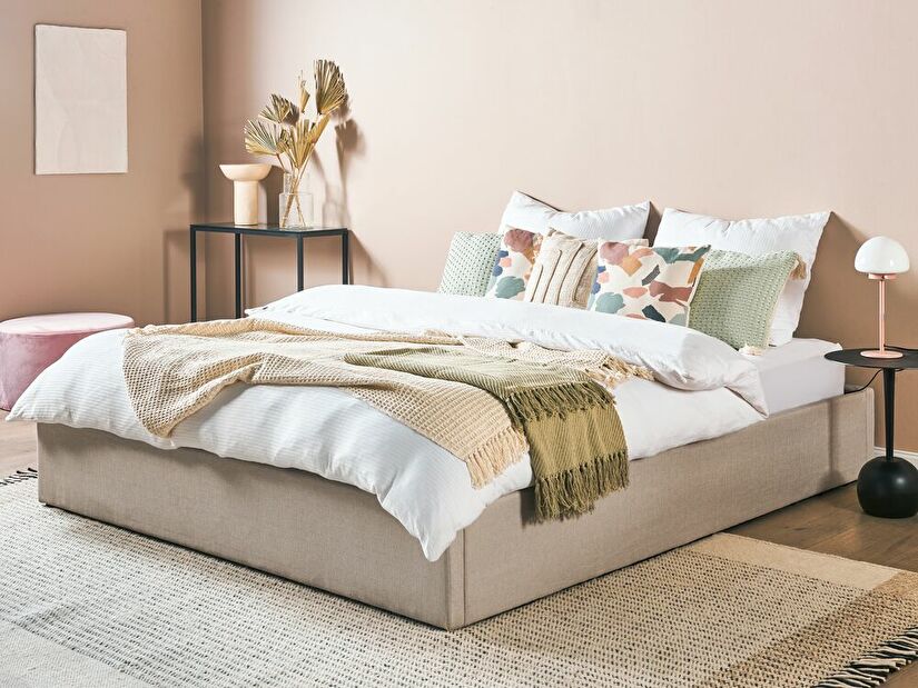 Manželská postel 180 cm DIJON (s roštem a úl. prostorem) (béžová)