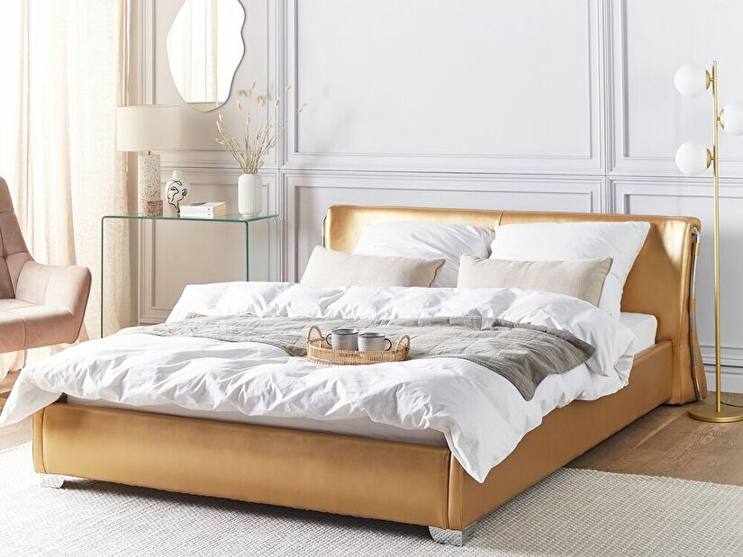 Manželská postel 160 cm PARNAS (s roštem a LED osvětlením) (zlatá)