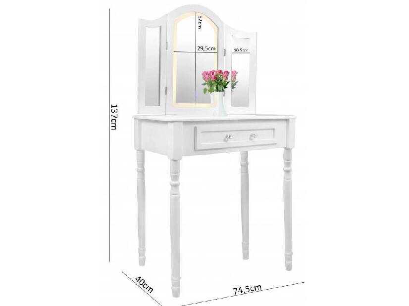 Toaletní stolek s taburetkou Tudor (s LED osvětlením) (bílá)