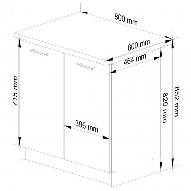 Dolní kuchyňská skříňka Ozara S80 2D (bílá + černý lesk)