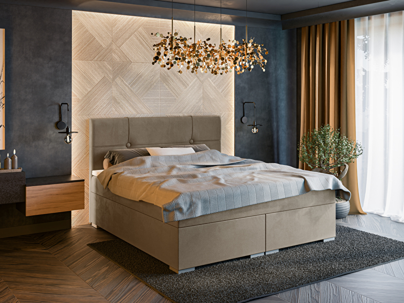 Manželská postel Boxspring 180 cm Gal (tmavobéžová) (s matrací a úl. prostorem)