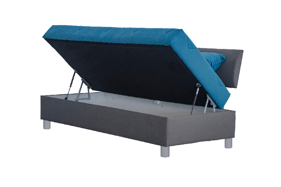 Jednolůžková postel (válenda) 90 cm Blanár Roman (šedá + modrá) (s matrací z HR pěny) (s úložným prostorem)