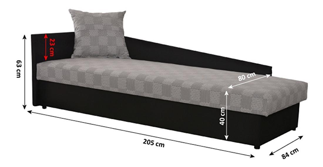 Jednolůžková postel (válenda) 80 cm Jeannine (šedá + černá) (s úl. prostorem) (L)