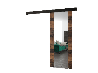 Posuvné dveře 90 cm Sharlene II (dřevo old style + černá matná + černá) (se zrcadlem)