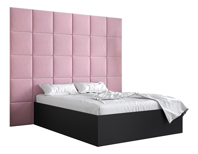 Manželská postel s čalouněným čelem 160 cm Brittany 3 (černá matná + růžová) (s roštem)