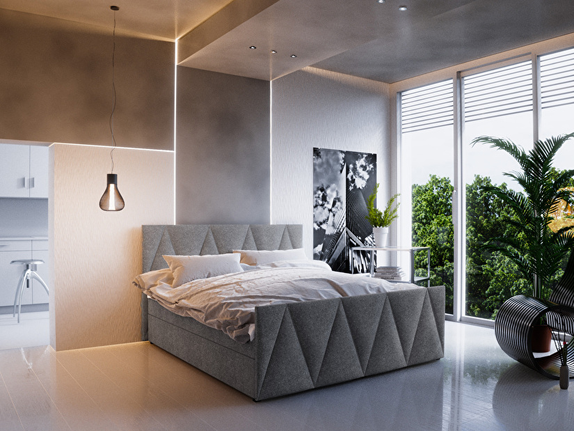 Manželská postel Boxspring 180 cm Milagros Comfort 3 (šedá) (s matrací a úložným prostorem)