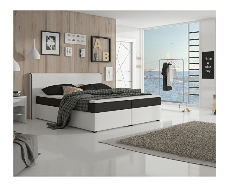 Manželská postel Boxspring 180 cm Namakyra Megakomfort Visco (bílá + černá) (s matrací a roštem)