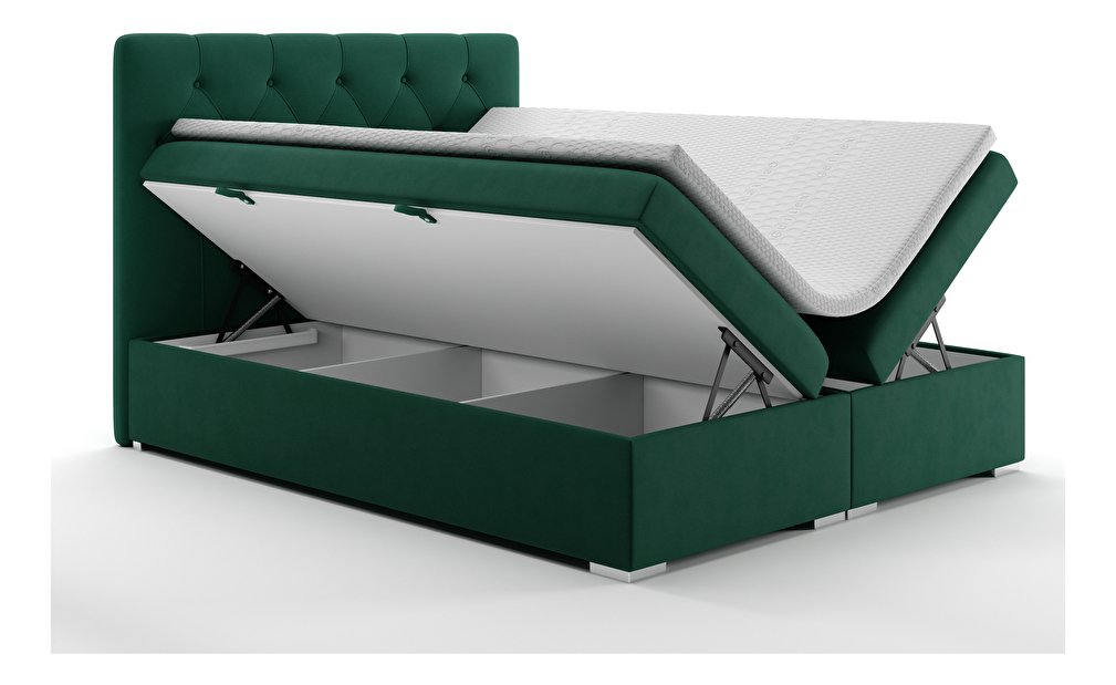 Kontinentální postel 160 cm Ronda (tmavě zelená) (s úložným prostorem)