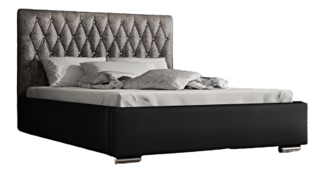 Manželská postel 160 cm Seaford (stříbrná + černá) (s roštem)