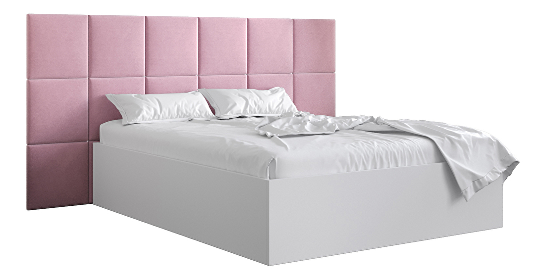 Manželská postel s čalouněným čelem 160 cm Brittany 4 (bílá matná + růžová) (s roštem)