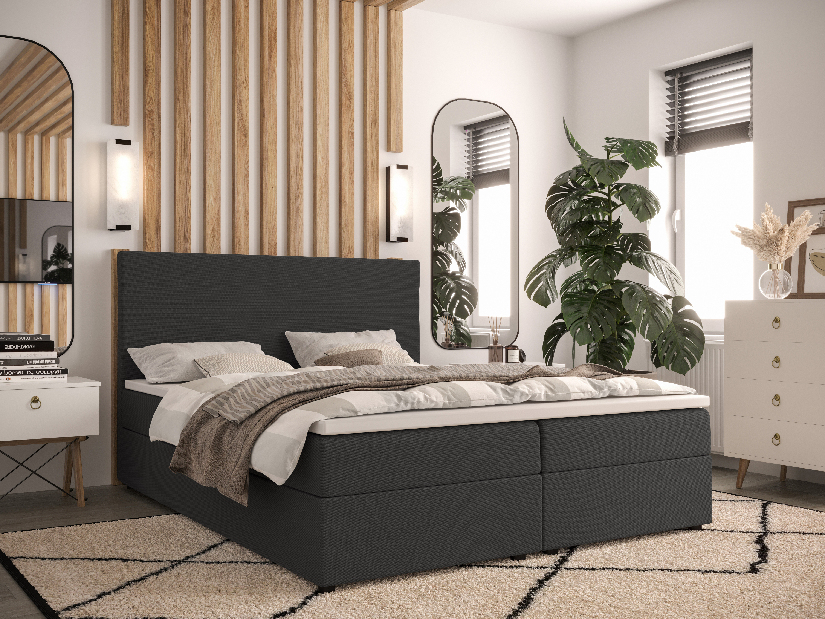 Manželská postel Boxspring 160 cm Locos Comfort (tmavě šedá) (s matrací a úložným prostorem)