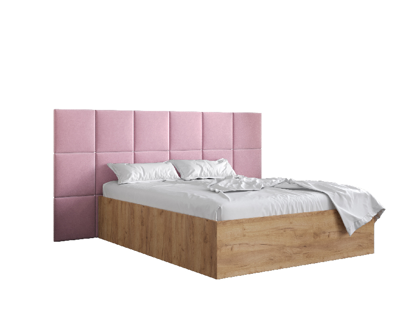 Manželská postel s čalouněným čelem 160 cm Brittany 4 (dub craft zlatý + růžová) (s roštem)