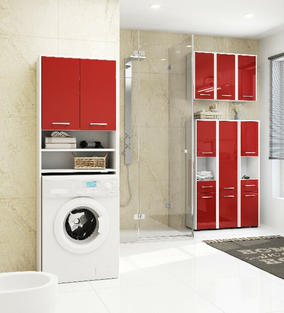 Závěsná koupelnová skříňka Farid TYP5 (bílá + červený lesk)