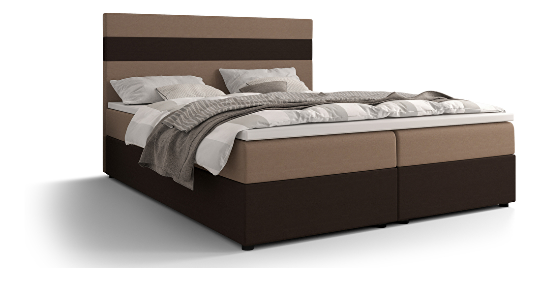 Manželská postel Boxspring 160 cm Locos Comfort (světlohnědá + tmavě hnědá) (s matrací a úložným prostorem)