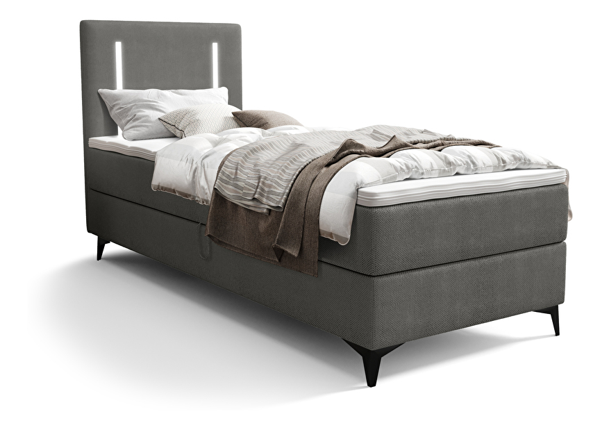 Jednolůžková postel 80 cm Ortega Bonell (tmavě šedá) (s roštem, s úl. prostorem) (s LED osvětlením)