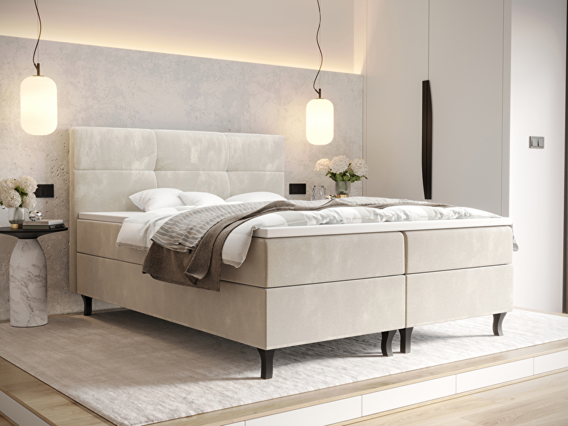 Manželská posteľ Boxspring 140 cm Lumba (béžová) (s matracom a úložným priestorom)