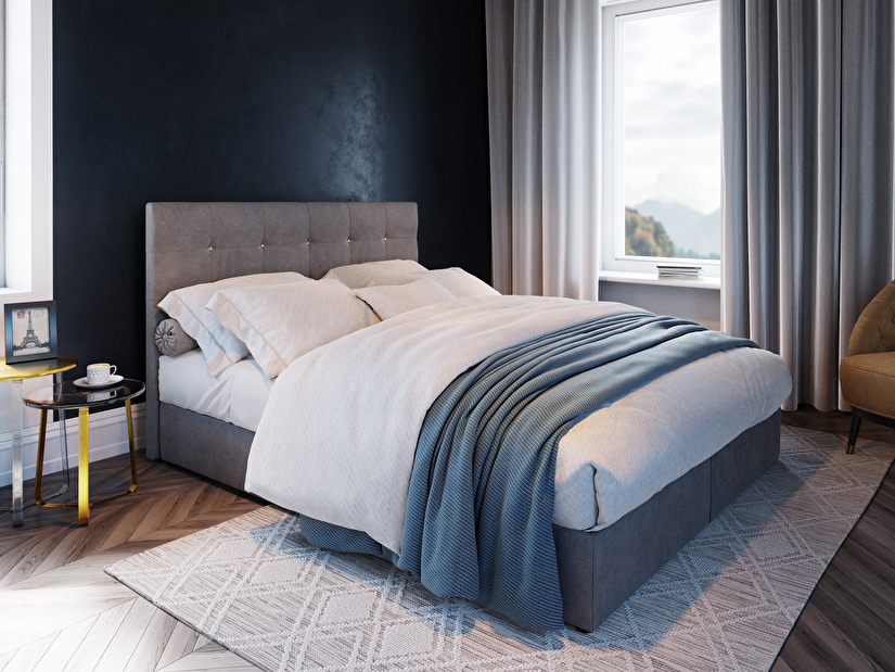 Kontinentální postel 180 cm Karen Comfort (šedá) (s matrací a úložným prostorem)