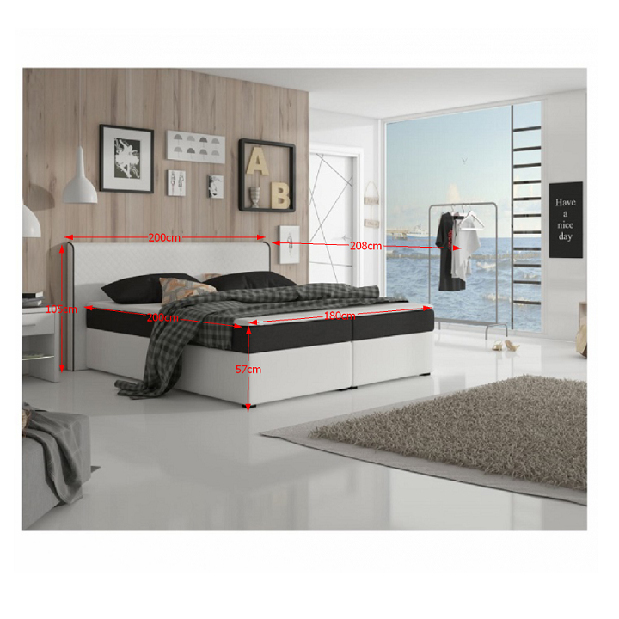 Manželská postel Boxspring 180 cm Namakyra Megakomfort (bílá + černá) (s matrací a roštem)