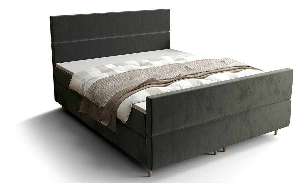 Manželská postel Boxspring 140 cm Flu plus (tmavě šedá) (s matrací a úložným prostorem)