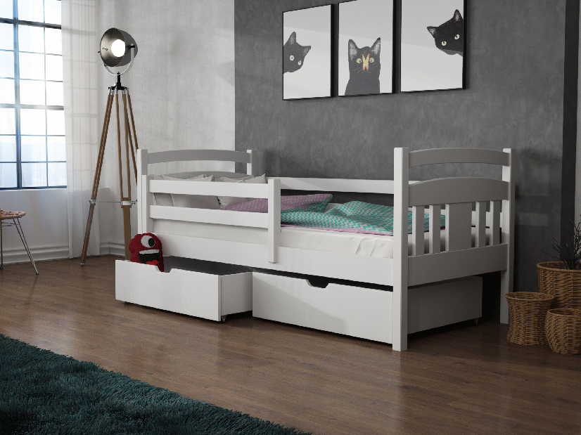 Dětská postel 90 cm Kayla (s roštem a úl. prostorem) (bílá)