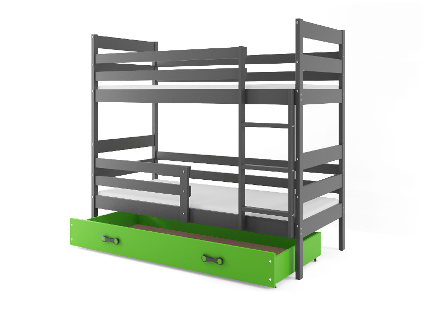 Patrová postel 80 x 190 cm Eril B (grafit + zelená) (s rošty, matracemi a úl. prostorem)