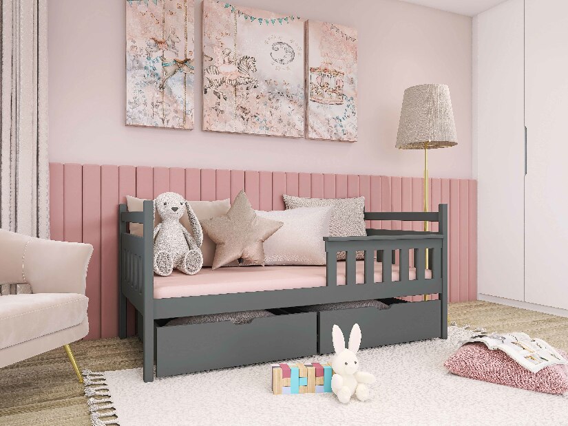 Dětská postel 90 cm Emelda (s roštem a úl. prostorem) (grafit)
