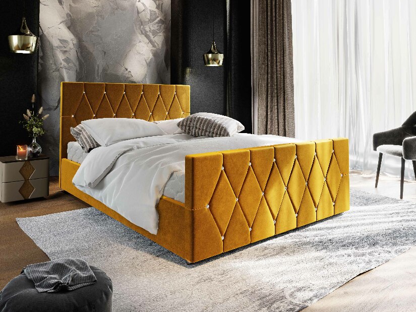 Manželská postel 160 cm Illa (zlatá) (s roštem a úložným prostorem)