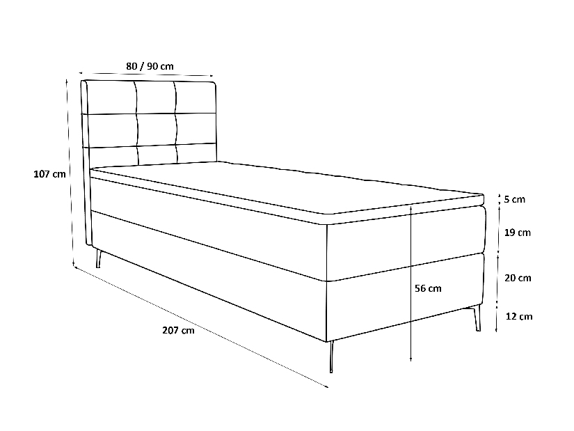 Jednolůžková postel 90 cm Infernus Comfort (béžová) (s roštem, s úl. prostorem)