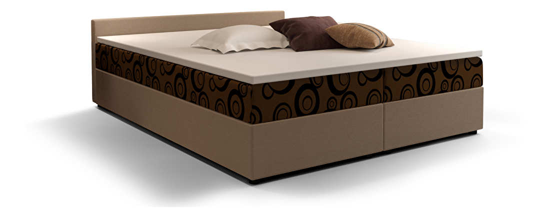 Manželská postel Boxspring 180 cm Ceren (vzor + světle hnědá) (s matrací a úložným prostorem)