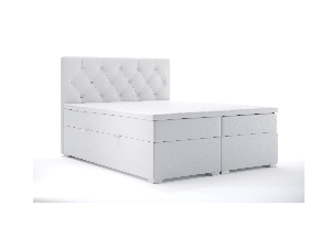 Manželská postel Boxspring 160 cm Ronda (bílá ekokůže) (s úložným prostorem)