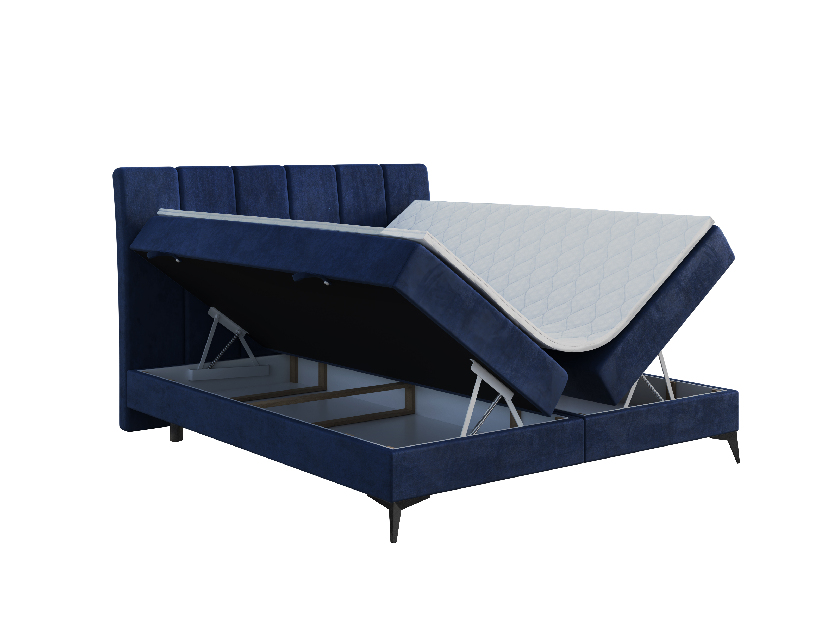 Kontinentální postel 180 cm Axel (tmavě modrá) (s matrací a úl. prostorem)