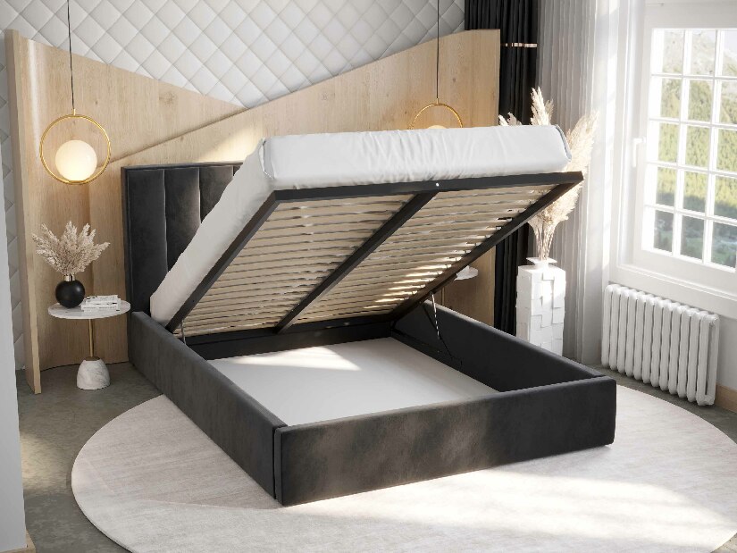 Manželská postel 140 cm Ocie (tmavě zelená) (s roštem a úložným prostorem)