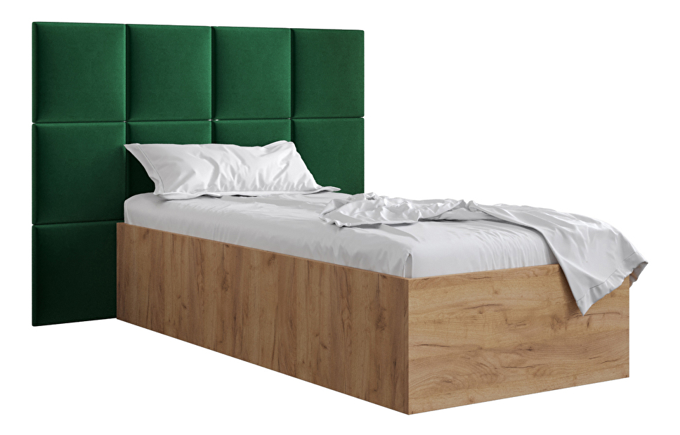 Jednolůžková postel s čalouněným čelem 90 cm Brittany 4 (dub craft zlatý + zelená) (s roštem)