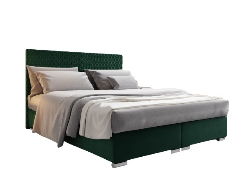 Kontinentální postel 180 cm Harlan Comfort (tmavě zelená) (s roštem, matrací a úl. prostorem)
