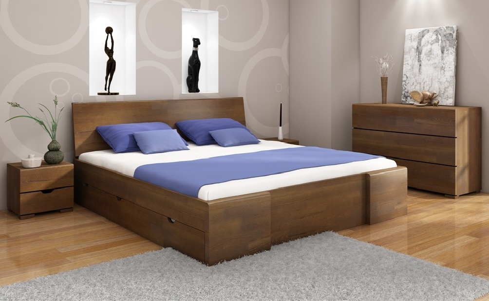 Manželská postel 200 cm Naturlig Blomst High Drawers (borovice) (s roštem)
