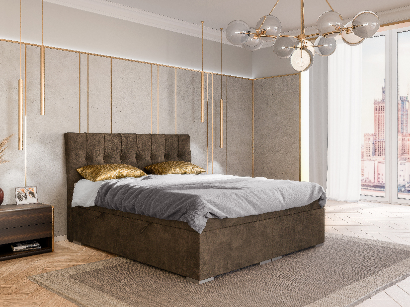 Manželská postel Boxspring 180 cm Driny (karamelová) (s matrací a úl. prostorem)