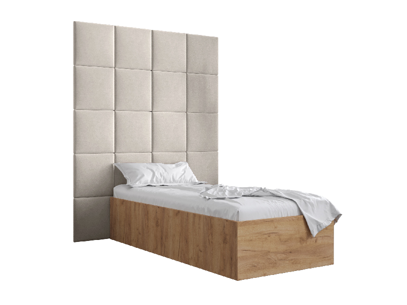 Jednolůžková postel s čalouněným čelem 90 cm Brittany 3 (dub craft zlatý + krémová) (s roštem)