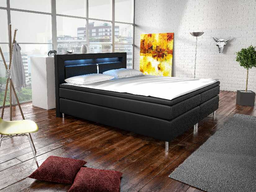 Manželská postel Boxspring 180 cm Marilia I (černá) (s matracemi)