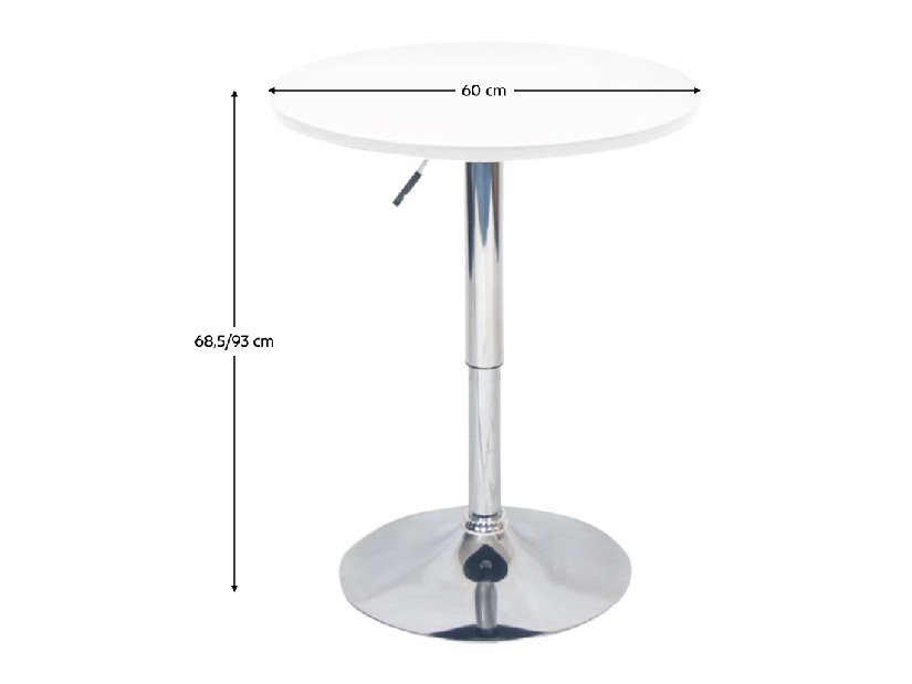 Barový stůl s nastavitelnou výškou Biria (bílá + chrom) 