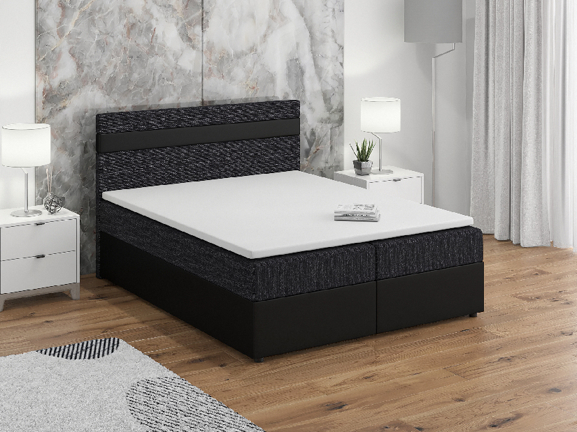 Manželská postel Boxspring 180x200 cm Mimosa (s roštem a matrací) (černá + černá)