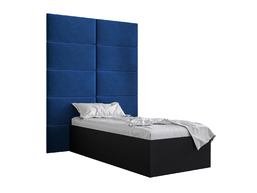 Jednolůžková postel s čalouněným čelem 90 cm Brittany 1 (černá matná + modrá) (s roštem)