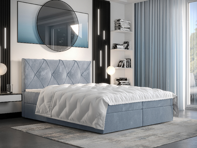 Manželská postel Boxspring 180 cm Athena Comfort (světlomodrá) (s matrací a úložným prostorem)