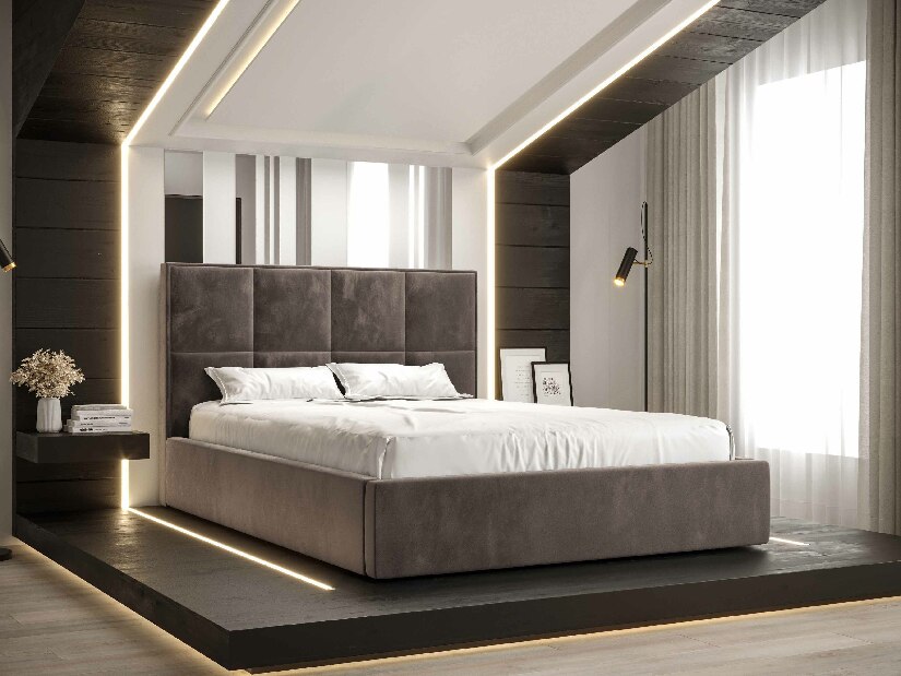 Manželská postel 180 cm Gino (hnědá) (s roštem a úložným prostorem)
