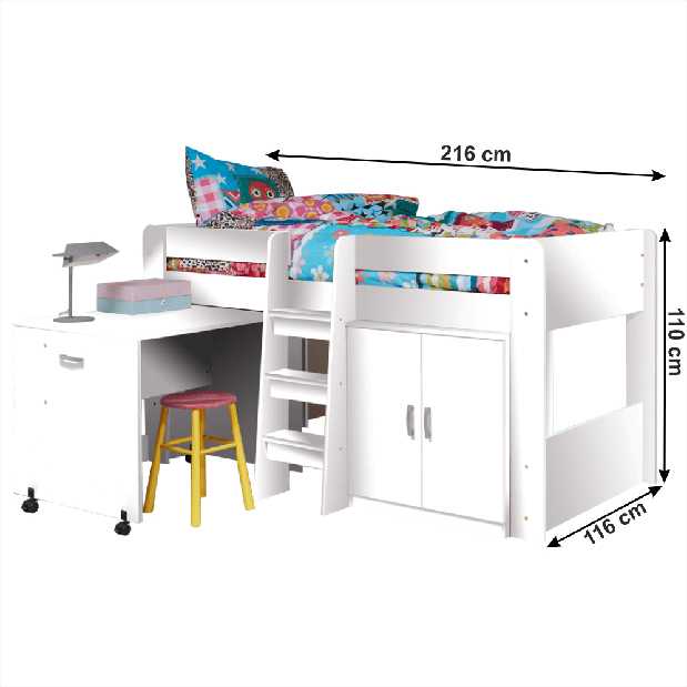 Dětská kombinovaná postel 90 cm Flann (bílá) *výprodej