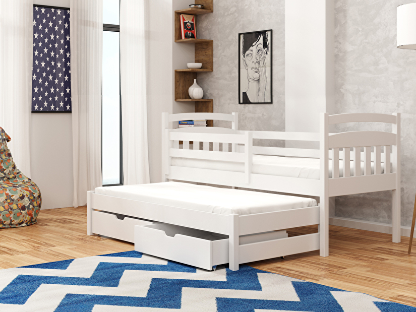 Dětská postel 90 cm MADDIE (s roštem a úl. prostorem) (bílá)