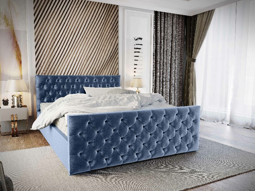 Manželská postel 140 cm Velva (světle modrá) (s roštem a úložným prostorem)