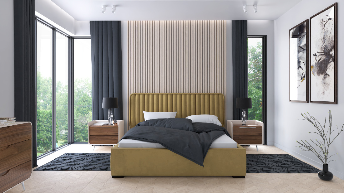 Čalouněná postel 140x200 cm Aria (žlutá)