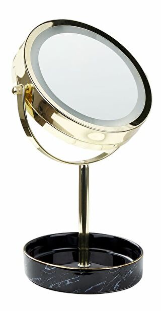 Kosmetické zrcadlo Shevaun (zlatá + černá) (s LED osvětlením)